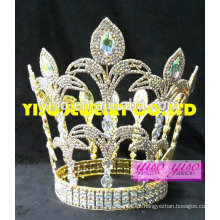 Lindos ornamentos de cabelo de diamante AB grandes rainha tiaras de ouro barato